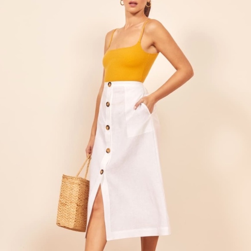 NWT Reformation Highland Skirt in White, Sz 0